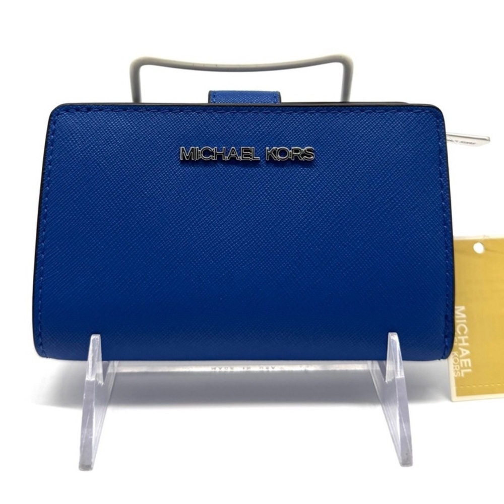 Michael Kors Medium Bifold Zip Chain Wallet Galaxy Blue